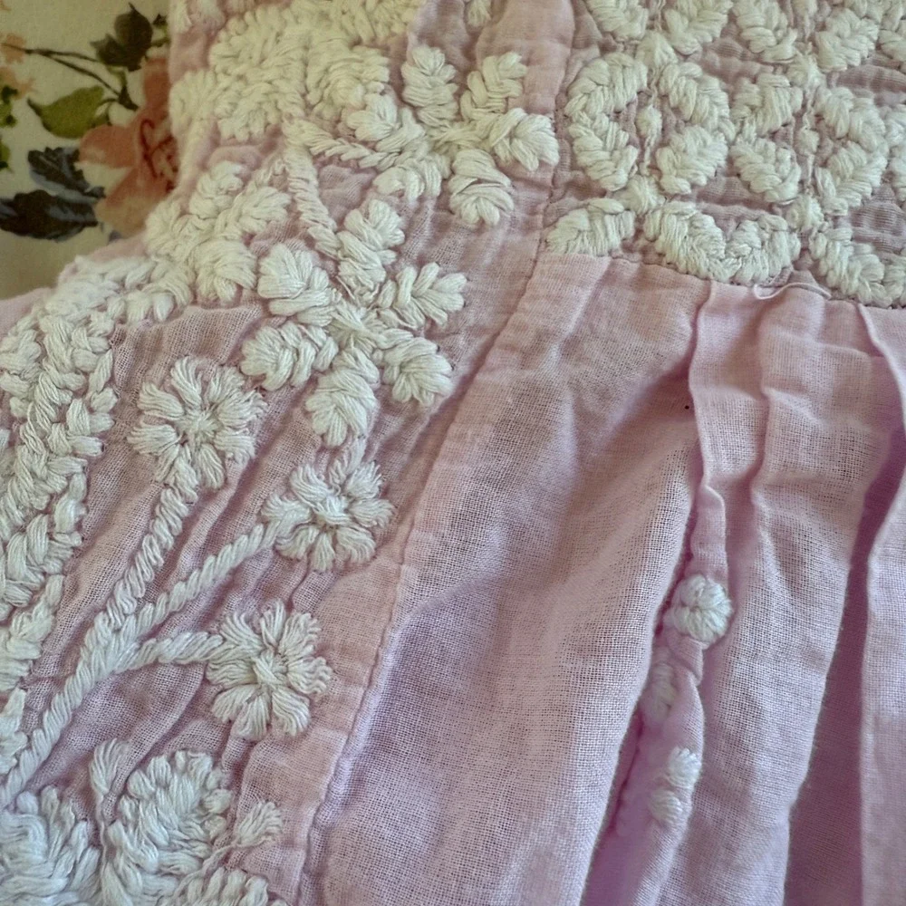 VTG Girls‎ Pink Cotton White Floral Embroidered Dress XL 14/16 Cottagecore Indie